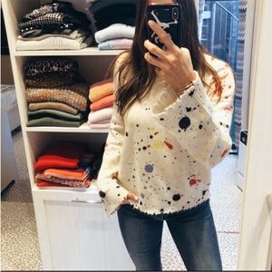 Threads Of Privilege Splatter Paint Long Sleeve Oversized Cashmere Sweater SZ XS